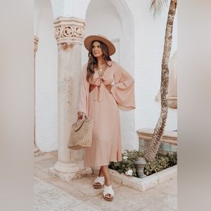 NEW Magnolia Boutique V-Neck Knotted Cutout Blush Midi Dress